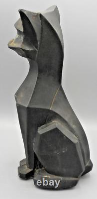 Cubist Graphite Siamese Cat Statue Vintage Figure 11 Tall Art Deco