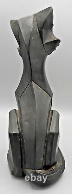 Cubist Graphite Siamese Cat Statue Vintage Figure 11 Tall Art Deco