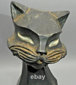 Cubist Graphite Siamese Cat Statue Vintage Figure 11 Tall Art Deco