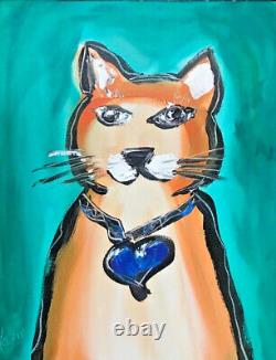 Cute Cat Impasto Impressionist Large Original Oil Painting Pop Art Textured