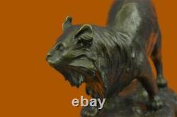 Cute Cat On Prawl Bronze Sculture Figurine Figure Art Deco Marble Base Statue