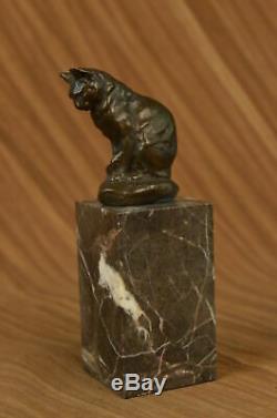 Cute Cat Sitting Bronze Sculture Figurine Art Deco Marble Base Statue Deal