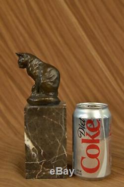 Cute Cat Sitting Bronze Sculture Figurine Art Deco Marble Base Statue Deal