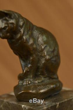 Cute Cat Sitting Bronze Sculture Figurine Art Deco Marble Base Statue Deal