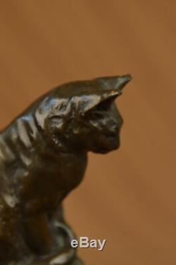 Cute Cat Sitting Bronze Sculture Figurine Art Deco Marble Base Statue Deal