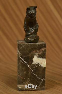 Cute Cat Sitting Bronze Sculture Figurine Art Deco Marble Base Statue Deal