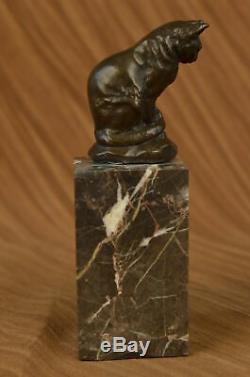 Cute Cat Sitting Bronze Sculture Figurine Art Deco Marble Base Statue Deal