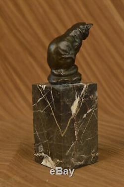 Cute Cat Sitting Bronze Sculture Figurine Art Deco Marble Base Statue Deal