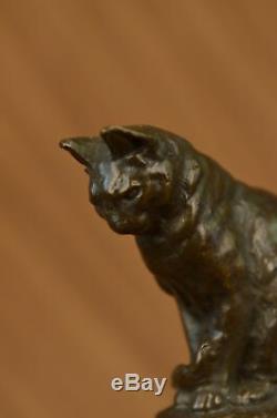 Cute Cat Sitting Bronze Sculture Figurine Art Deco Marble Base Statue Deal