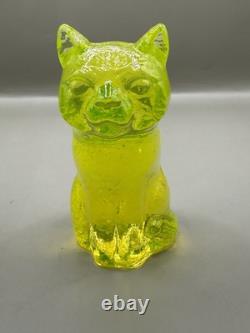 Czech Yellow Vaseline Glass Cat Super Glower Uranium