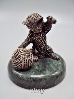 DECO STERLING SILVER 925 Statue Cat Figurine with Yarn Ball Delight fr Your Home