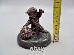DECO STERLING SILVER 925 Statue Cat Figurine with Yarn Ball Delight fr Your Home