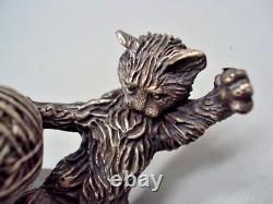 DECO STERLING SILVER 925 Statue Cat Figurine with Yarn Ball Delight fr Your Home