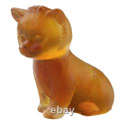 Daum Crystal Cat Mini Seated Kitten Amber #05330/c Brand New In Box Save$$ F/sh