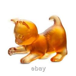 Daum Crystal Mini Kitten Playing Amber #05263/c Brand New In Box Cat France F/sh