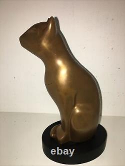 Deco MID Century Modern Bronze Cat Sculpture Signed Floyd Dewitt 8.5 Tall
