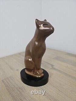 Deco MID Century Modern Bronze Cat Sculpture Signed Floyd Dewitt 8.5 Tall