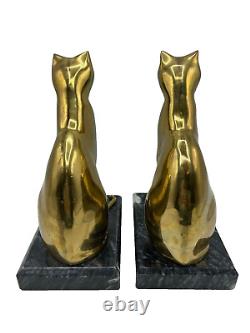 Decorative Crafts Inc Brass Cats Marble Base Bookend Set Art Deco Style 9 Vtg