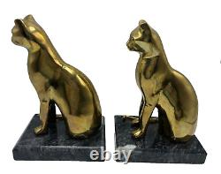 Decorative Crafts Inc Brass Cats Marble Base Bookend Set Art Deco Style 9 Vtg