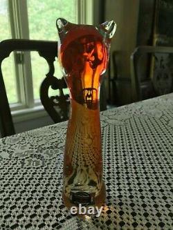Designed in Murano Hand Blown Glass Cat Figurine Orange 6.5 inch
