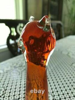 Designed in Murano Hand Blown Glass Cat Figurine Orange 6.5 inch