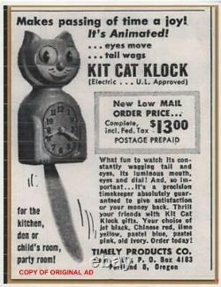 EARLY 1950s-ALLIED-BLACK-KIT CAT KLOCK-KAT CLOCK-ELECTRIC-VINTAGE-ORIGINAL-WORKS