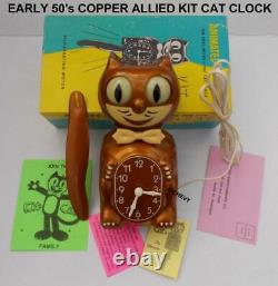 EARLY 50s ORIGINAL COPPER ALLIED-ELECTRIC-KIT CAT KLOCK-KAT CLOCK-VINTAGE, WithBOX