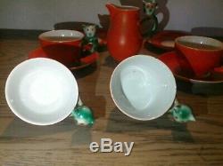 EXTREMELY RARE Vintage Original Tea Set Beyer Bock Art Deco Cat Cups and Saucers