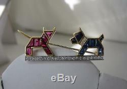 E. Wolfe & Co. Art Deco Dog Cat Brooch Sapphire Ruby Diamond Queen Alexandra