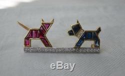 E. Wolfe & Co. Art Deco Dog Cat Brooch Sapphire Ruby Diamond Queen Alexandra