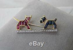 E. Wolfe & Co. Art Deco Dog Cat Brooch Sapphire Ruby Diamond Queen Alexandra