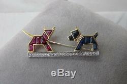 E. Wolfe & Co. Art Deco Dog Cat Brooch Sapphire Ruby Diamond Queen Alexandra