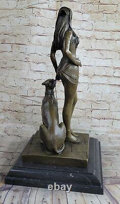 Egypt Nude Queen Cleopatra And Big Cat Bronze Art Deco Hot Cast Sculpture Art NR