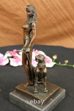 Egypt Nude Queen Cleopatra And Big Cat Bronze Art Deco/Nouveau Sculpture Figure