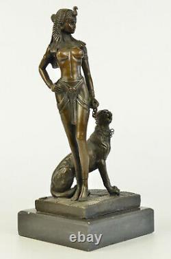 Egypt Nude Queen Cleopatra And Big Cat Bronze Art Deco/Nouveau Sculpture Statue