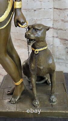 Egypt Nude Queen Cleopatra And Big Cat Bronze Art Deco by Lost Wax Method