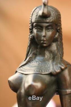 Egypt Nude Queen Cleopatra And Big Cat Bronze Art Deco by Lost Wax Method Figure
