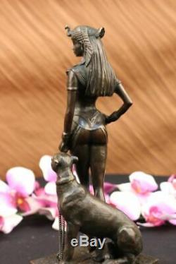 Egypt Nude Queen Cleopatra And Big Cat Bronze Art Deco by Lost Wax Method Figure