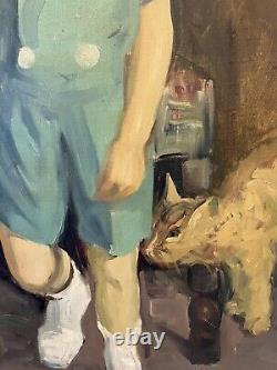 Elmer Spenner-Two Children with Cat, 1935 Hoosier Salon Exhibit, Indiana/CA Artist