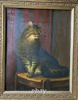 Emmenegger Oil Painting 1932 Magnificent Frame ° Cat on A Chair Antique
