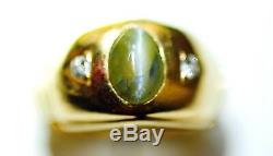 Estate Art Deco Cats-Eye Chrysoberyl & Diamond 14k Yellow Gold Ring Circa 1930s