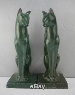 FANTASTIC Pair 20th CENTURY ART DECO Feline CAST Patina Green Tone CAT BOOKENDS