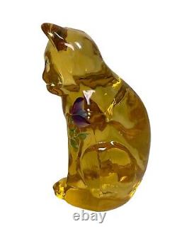 FENTON S. WATERS (HP) EMPRESS Yellow OPAL STYLIZED Hand Painted Floral CAT