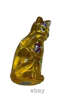 FENTON S. WATERS (HP) EMPRESS Yellow OPAL STYLIZED Hand Painted Floral CAT