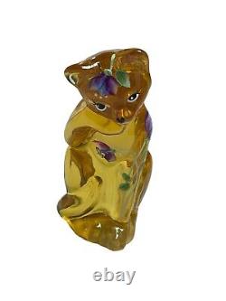 FENTON S. WATERS (HP) EMPRESS Yellow OPAL STYLIZED Hand Painted Floral CAT