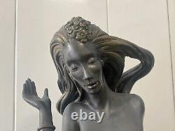 FINE Important Art Deco Chinese Woman Panther Cat Bronze Sculpture TIEFENG