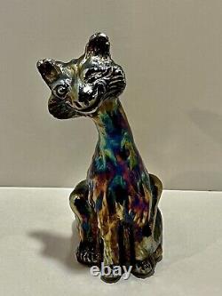 Fenton 11 Black Carnival Glass Winking Alley Cat Figurine