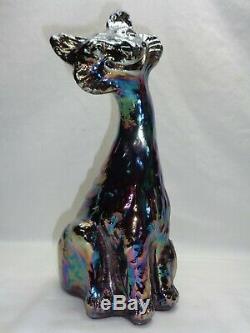 Fenton Alley Cat Art Glass Iridescent Carnival Deco Vtg Mcm Winking Smiley Kitty