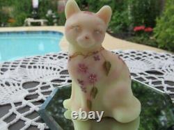 Fenton Art Glass 2002 Floral On Burmese Satin Sitting Cat Figurines. Stephens