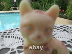 Fenton Art Glass 2002 Floral On Burmese Satin Sitting Cat Figurines. Stephens